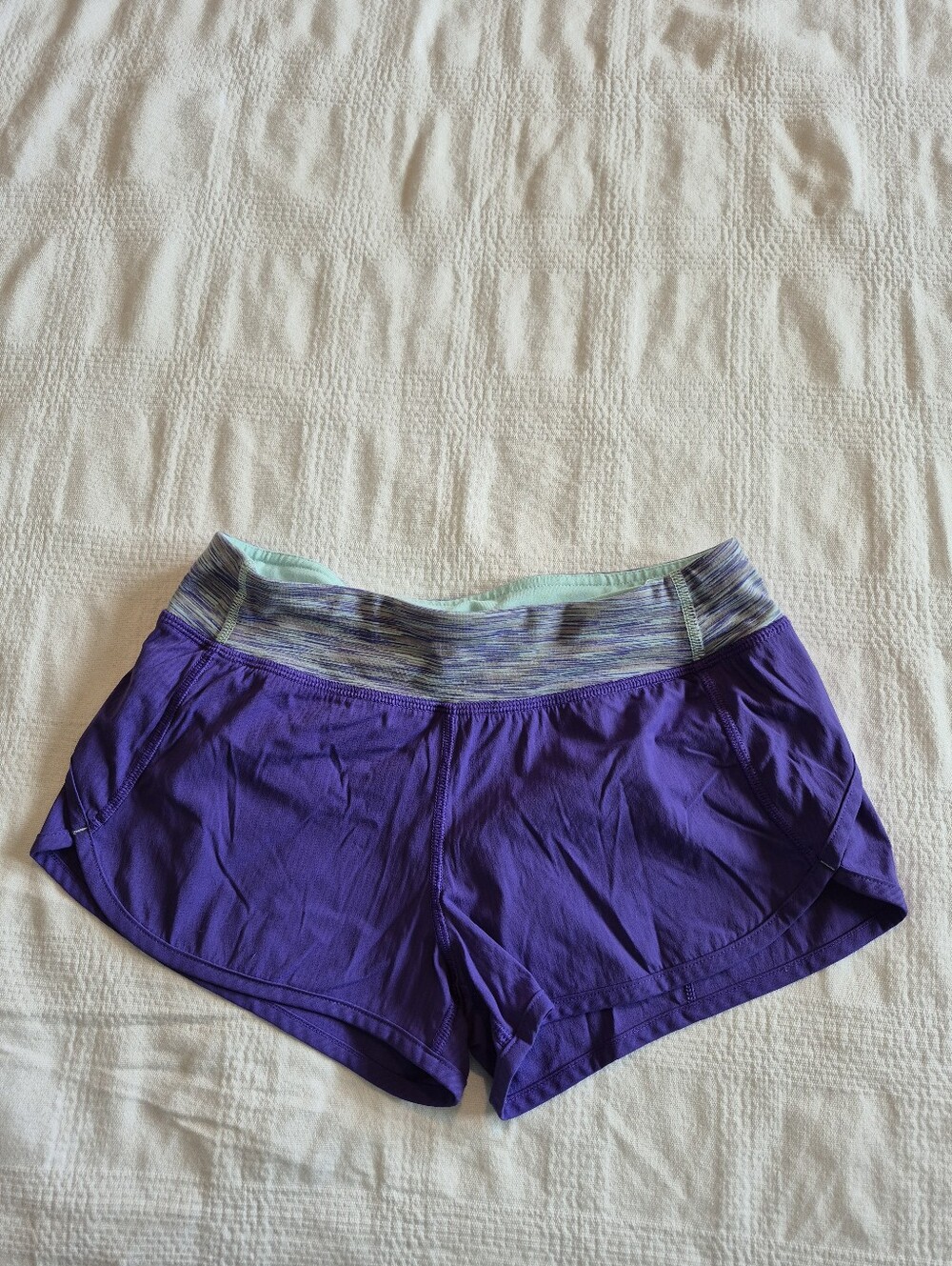 Ivivva girls size 12 purple and mint shorts with liners couple pick marks VGUC